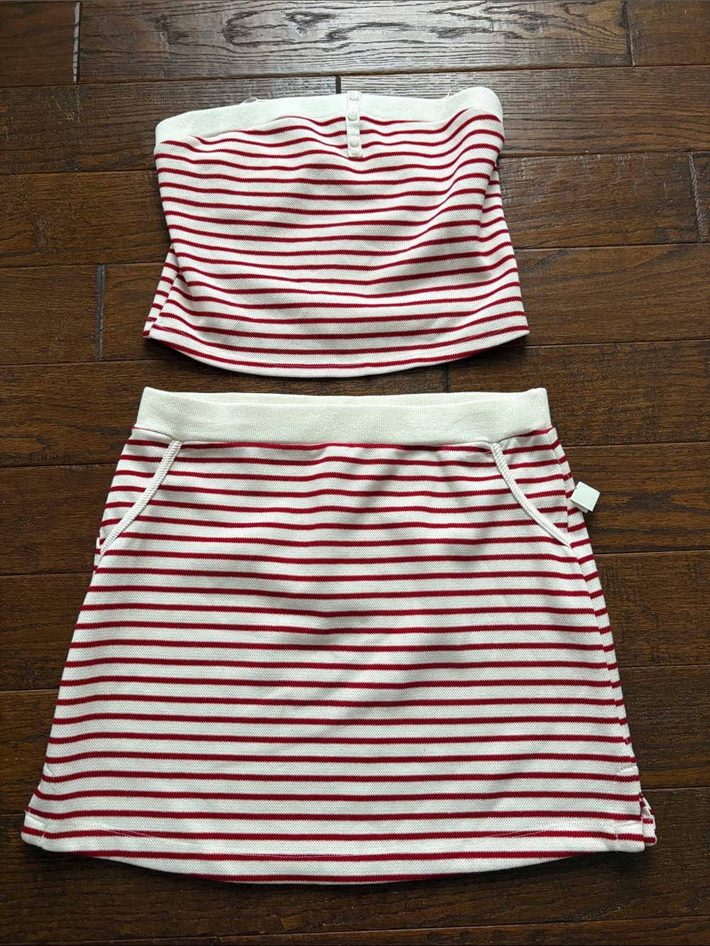 Striped Red & White Two-Piece Tube Top and Skirt Set